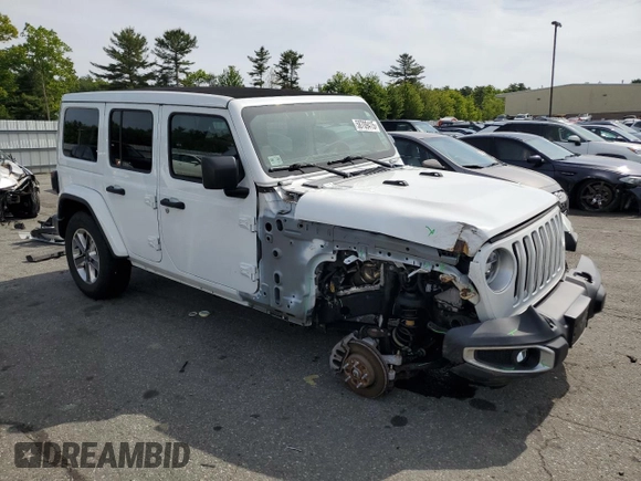 2020 Jeep Wrangler Unlimited Sahara with VIN 1C4HJXEG3LW243396, listed as a Copart auction lot 58709415 with 28,725 mi miles and Salvage title. Bid and sale history available at DreamBid. Image 4.