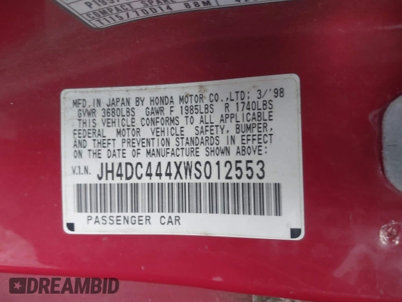 1998 Acura Integra RS с VIN JH4DC444XWS012553, выставлен на аукционе IAAI как лот 41928443 с пробегом 173 059 миль миль и . История ставок и продаж доступна на DreamBid. Изображение 9.