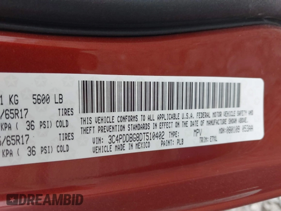 2013 Dodge Journey SXT with VIN 3C4PDDBG8DT510402, listed as a IAAI auction lot 42738111 with 107,786 mi miles and . Bid and sale history available at DreamBid. Image 9.