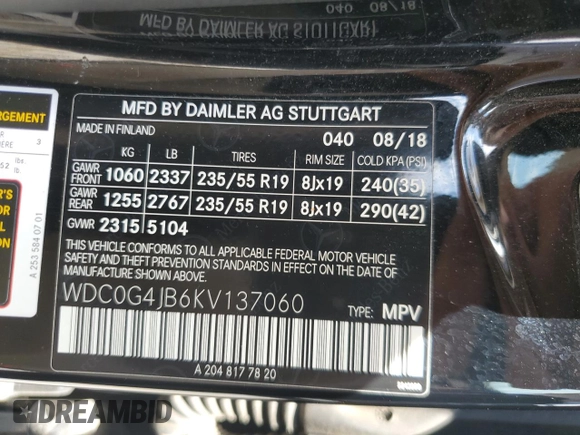2019 Mercedes-Benz GLC 300 с VIN WDC0G4JB6KV137060, выставлен на аукционе Copart как лот 65452325 с пробегом 72 739 миль миль и Списание • Salvage title. История ставок и продаж доступна на DreamBid. Изображение 13.