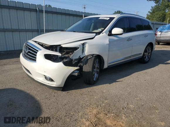 2013 Infiniti JX35 with VIN 5N1AL0MNXDC331105, listed as a Copart auction lot 75550724 with 186,860 mi miles and Salvage Title. Bid and sale history available at carsss.com. Image 1.