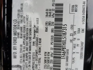 2020 Ford Mustang EcoBoost with VIN 1FA6P8THXL5187315, listed as a Copart auction lot 48295155 with 38,154 mi miles and Salvage Title. Bid and sale history available at carsss.com. Image 15.