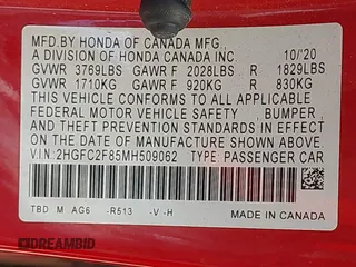 2021 Honda Civic Sport with VIN 2HGFC2F85MH509062, listed as a IAAI auction lot 41884858 with 35,337 mi miles and . Bid and sale history available at DreamBid. Image 9.