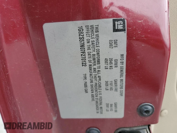 2007 Saturn Aura XE z VIN 1G8ZS57N07F270122, wystawiony jako Copart lot #55897275 z przebiegiem 176 262 mil mil oraz Szkody całkowita. Historia ofert i sprzedaży dostępna na DreamBid. Obrazek 12.