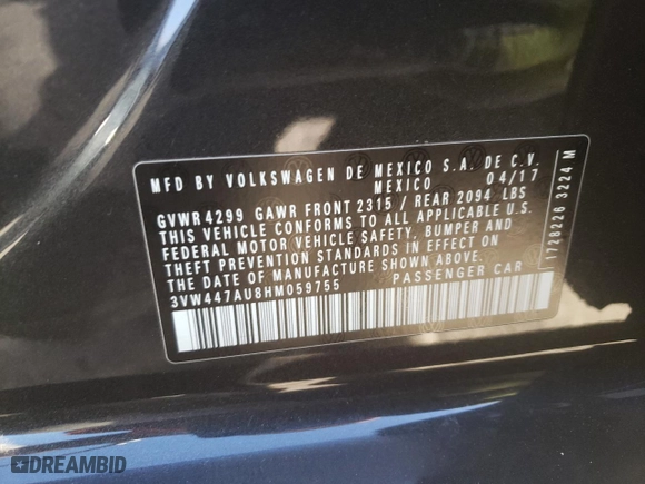 2017 Volkswagen Golf GTI S with VIN 3VW447AU8HM059755, listed as a Copart auction lot 82691584 with 45,530 mi miles and Salvage Title. Bid and sale history available at carsss.com. Image 14.