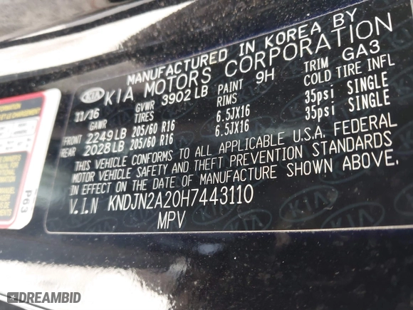 2017 Kia Soul with VIN KNDJN2A20H7443110, listed as a IAAI auction lot 41799843 with 27,452 mi miles. Bid and sale history available at carsss.com. Image 9.