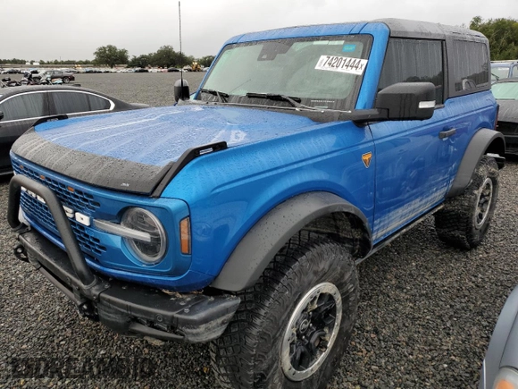 2022 Ford Bronco with VIN 1FMDE5CP3NLB42773, listed as a Copart auction lot 74201444 with Not Provided miles and Salvage Title. Bid and sale history available at DreamBid. Image 1.