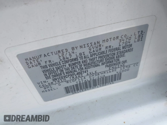 2015 Nissan Note SV with VIN 3N1CE2CPXFL402741, listed as a IAAI auction lot 42488550 with 157,733 mi miles and . Bid and sale history available at DreamBid. Image 9.