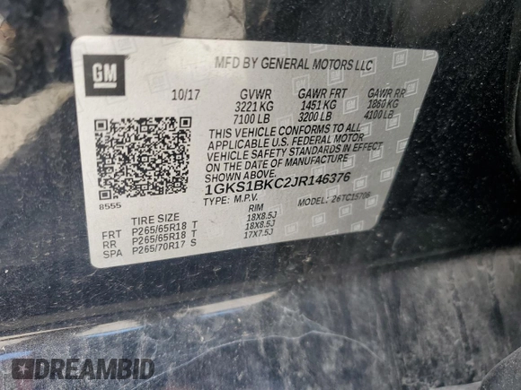 2018 GMC Yukon SLT with VIN 1GKS1BKC2JR146376, listed as a Copart auction lot 80337074 with 0 mi miles and Salvage Title. Bid and sale history available at carsss.com. Image 15.
