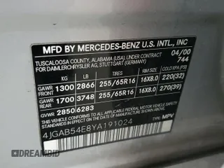 2000 Mercedes-Benz M 320/430/500 z VIN 4JGAB54E8YA191024, wystawiony jako Copart lot #42851745 z przebiegiem 85 059 mil mil oraz Czysty tytuł • Clean title. Historia ofert i sprzedaży dostępna na DreamBid. Obrazek 13.