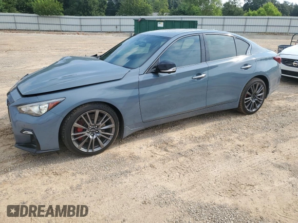 2021 Infiniti Q50 Red Sport 400 with VIN JN1FV7DPXMM850473, listed as a Copart auction lot 67663204 with 63,692 mi miles and Salvage Title. Bid and sale history available at DreamBid. Image 1.