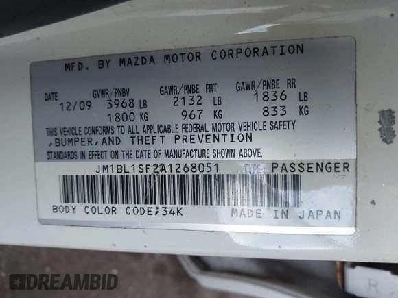2010 Mazda 3 i SV with VIN JM1BL1SF2A1268051, listed as a IAAI auction lot 41619330 with 180,699 mi miles and . Bid and sale history available at DreamBid. Image 9.