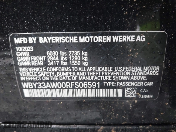 2024 BMW i4 M50 z VIN WBY33AW00RFS06591, wystawiony jako IAAI lot #41863252 z przebiegiem 15 260 mil mil oraz . Historia ofert i sprzedaży dostępna na DreamBid. Obrazek 9.
