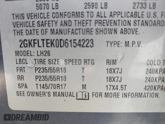 2013 GMC Terrain SLE с VIN 2GKFLTEK0D6154223, выставлен на аукционе IAAI как лот 42553283 с пробегом 145 893 миль миль и . История ставок и продаж доступна на DreamBid. Изображение 9.