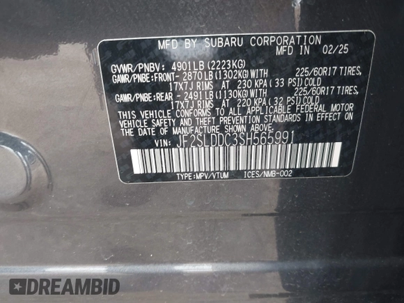 2025 Subaru Forester Premium с VIN JF2SLDDC3SH565991, выставлен на аукционе IAAI как лот 42697615 с пробегом 8 143 миль миль и . История ставок и продаж доступна на DreamBid. Изображение 9.