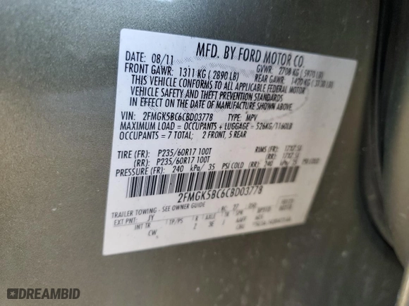 2012 Ford Flex SE with VIN 2FMGK5BC6CBD03778, listed as a Copart auction lot 43047575 with 206,550 mi miles and Salvage Title. Bid and sale history available at carsss.com. Image 14.