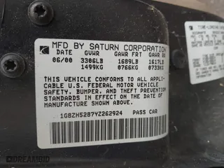 2000 Saturn SL with VIN 1G8ZH5287YZ262924, listed as a IAAI auction lot 42068691 with 161,975 mi miles. Bid and sale history available at carsss.com. Image 9.