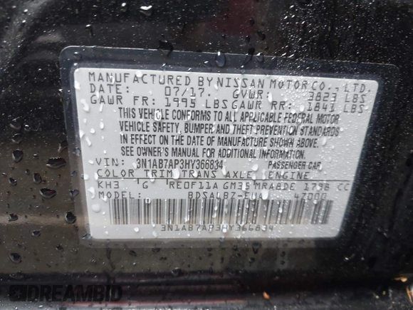 2017 Nissan Sentra S with VIN 3N1AB7AP3HY366834, listed as a IAAI auction lot 41924643 with 91,373 mi miles and . Bid and sale history available at DreamBid. Image 9.