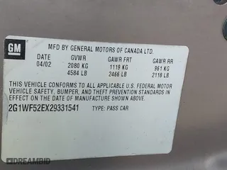 2002 Chevrolet Impala with VIN 2G1WF52EX29331541, listed as a IAAI auction lot 40581782 with 1 mi miles. Bid and sale history available at carsss.com. Image 9.