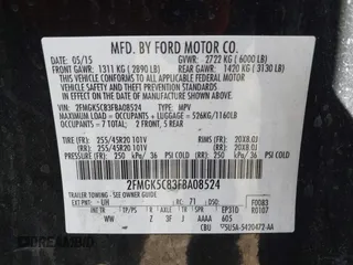 2015 Ford Flex SEL z VIN 2FMGK5C83FBA08524, wystawiony jako IAAI lot #42109335 z przebiegiem 180 415 mil mil oraz . Historia ofert i sprzedaży dostępna na DreamBid. Obrazek 9.
