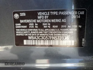 2015 BMW 3 Series 320i xDrive with VIN WBA3C3G57FNS73176, listed as a Copart auction lot 47315495 with 133,579 mi miles and Salvage Title. Bid and sale history available at carsss.com. Image 14.