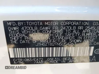 2022 Lexus IS 350 F Sport with VIN JTHGZ1B21N5054263, listed as a IAAI auction lot 42419706 with Not provided miles and . Bid and sale history available at DreamBid. Image 9.