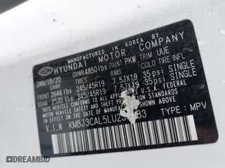 2020 Hyundai Tucson SEL with VIN KM8J3CAL5LU231183, listed as a IAAI auction lot 41509330 with 127,440 mi miles. Bid and sale history available at carsss.com. Image 9.