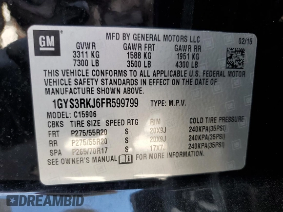 2015 Cadillac Escalade z VIN 1GYS3RKJ6FR599799, wystawiony jako Copart lot #45178715 z przebiegiem 249 351 mil mil oraz Czysty tytuł • Clean title. Historia ofert i sprzedaży dostępna na DreamBid. Obrazek 13.