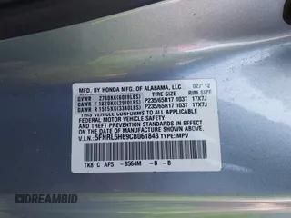 2012 Honda Odyssey EX-L с VIN 5FNRL5H69CB061843, выставлен на аукционе IAAI как лот 42135152 с пробегом 177 279 миль миль и . История ставок и продаж доступна на DreamBid. Изображение 9.