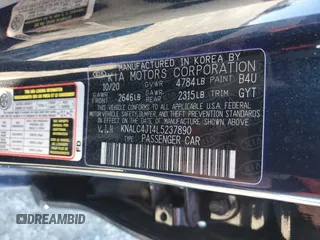 2020 Kia Cadenza Technology with VIN KNALC4J14L5237890, listed as a Copart auction lot 41560615 with 29,504 mi miles and Salvage Title. Bid and sale history available at carsss.com. Image 13.