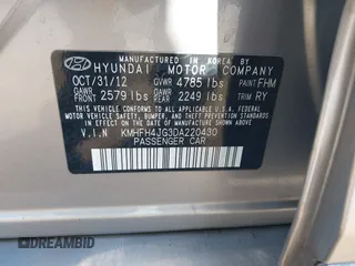 2013 Hyundai Azera with VIN KMHFH4JG3DA220430, listed as a IAAI auction lot 41805191 with 101,610 mi miles and . Bid and sale history available at DreamBid. Image 9.