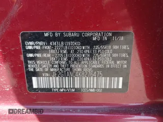2019 Subaru Crosstrek Limited с VIN JF2GTANC4K8276475, выставлен на аукционе IAAI как лот 42081992 с пробегом 95 552 миль миль и . История ставок и продаж доступна на DreamBid. Изображение 9.