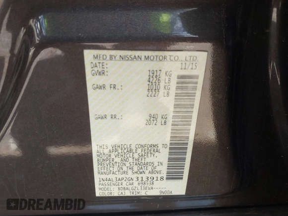 2016 Nissan Altima S z VIN 1N4AL3AP2GN313918, wystawiony jako IAAI lot #42193079 z przebiegiem 111 007 mil mil oraz . Historia ofert i sprzedaży dostępna na DreamBid. Obrazek 9.
