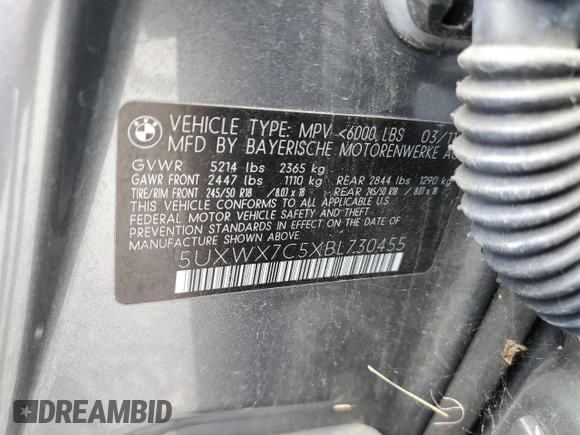2011 BMW X3 35i with VIN 5UXWX7C5XBL730455, listed as a Copart auction lot 51131085 with 218,889 mi miles and Clean Title. Bid and sale history available at DreamBid. Image 13.