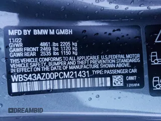 2023 BMW M4 Competition xDrive with VIN WBS43AZ00PCM21431, listed as a Copart auction lot 37362344 with 9,443 mi miles and Salvage Title. Bid and sale history available at carsss.com. Image 12.