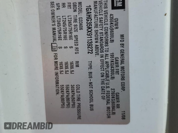 2009 Chevrolet Express Passenger с VIN 1GAHG35KX91139272, выставлен на аукционе Copart как лот 66421394 с пробегом 172 666 миль миль и Списание • Salvage title. История ставок и продаж доступна на DreamBid. Изображение 16.