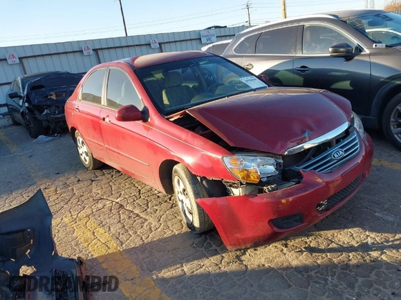 2008 Kia Spectra EX with VIN KNAFE121685532856, listed as a IAAI auction lot 40996849 with 153,194 mi miles. Bid and sale history available at carsss.com. Image 1.