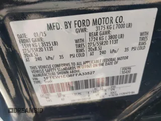 2015 Ford F-150 XLT with VIN 1FTEW1EG8FFA33527, listed as a IAAI auction lot 41650775 with 192,324 mi miles. Bid and sale history available at carsss.com. Image 9.