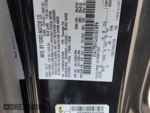 2018 Ford Mustang GT Premium with VIN 1FATP8FF0J5107899, listed as a Copart auction lot 86661934 with 62,200 mi miles and Salvage title. Bid and sale history available at DreamBid. Image 13.