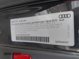 2019 Audi A5 Sportback Prestige with VIN WAUFNCF50KA010327, listed as a IAAI auction lot 41738148 with 68,038 mi miles. Bid and sale history available at carsss.com. Image 9.