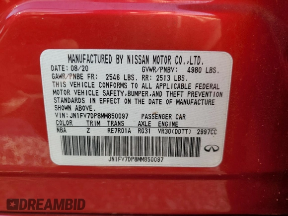 2021 Infiniti Q50 Red Sport 400 with VIN JN1FV7DP8MM850097, listed as a Copart auction lot 48663665 with 82,788 mi miles and Salvage Title. Bid and sale history available at DreamBid. Image 12.