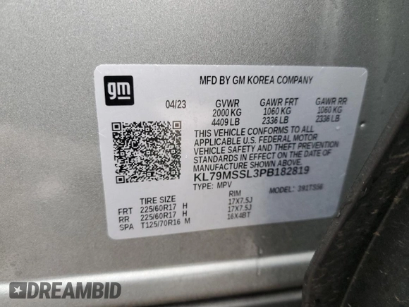 2023 Chevrolet TrailBlazer ACTIV with VIN KL79MSSL3PB182819, listed as a Copart auction lot 44327695 with 15,252 mi miles and Salvage Title. Bid and sale history available at DreamBid. Image 15.