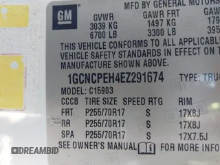 2014 Chevrolet Silverado 1500 Work Truck with VIN 1GCNCPEH4EZ291674, listed as a IAAI auction lot 41445780 with 211,210 mi miles and . Bid and sale history available at DreamBid. Image 9.