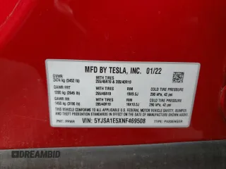 2022 Tesla Model S with VIN 5YJSA1E5XNF469508, listed as a Copart auction lot 48967223 with 6,546 mi miles and Salvage Title. Bid and sale history available at DreamBid. Image 13.