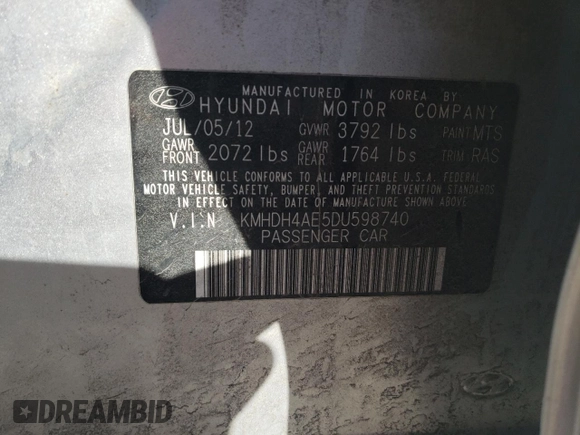 2013 Hyundai Elantra Limited with VIN KMHDH4AE5DU598740, listed as a Copart auction lot 50523365 with 138,411 mi miles and Salvage Title. Bid and sale history available at carsss.com. Image 12.