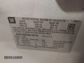 2012 Chevrolet Equinox LT w/2LT with VIN 2GNFLNE50C6168744, listed as a IAAI auction lot 41429228 with 171,167 mi miles. Bid and sale history available at carsss.com. Image 9.