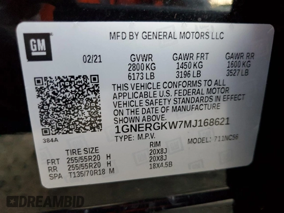2021 Chevrolet Traverse LT Cloth with VIN 1GNERGKW7MJ168621, listed as a Copart auction lot 79432114 with 63,476 mi miles and Salvage title. Bid and sale history available at DreamBid. Image 13.
