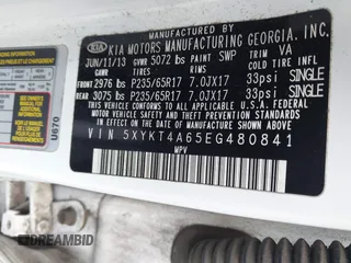 2014 Kia Sorento LX z VIN 5XYKT4A65EG480841, wystawiony jako IAAI lot #41940179 z przebiegiem 164 149 mil mil oraz . Historia ofert i sprzedaży dostępna na DreamBid. Obrazek 9.