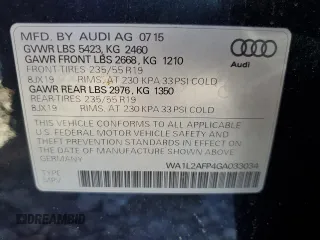 2016 Audi Q5 Premium Plus with VIN WA1L2AFP4GA033034, listed as a Copart auction lot 45002395 with 104,470 mi miles and Salvage Title. Bid and sale history available at carsss.com. Image 15.