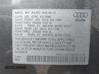 2013 Audi Q7 Premium Plus with VIN WA1LGAFE5DD014132, listed as a IAAI auction lot 42458839 with 135,687 mi miles and . Bid and sale history available at DreamBid. Image 9.